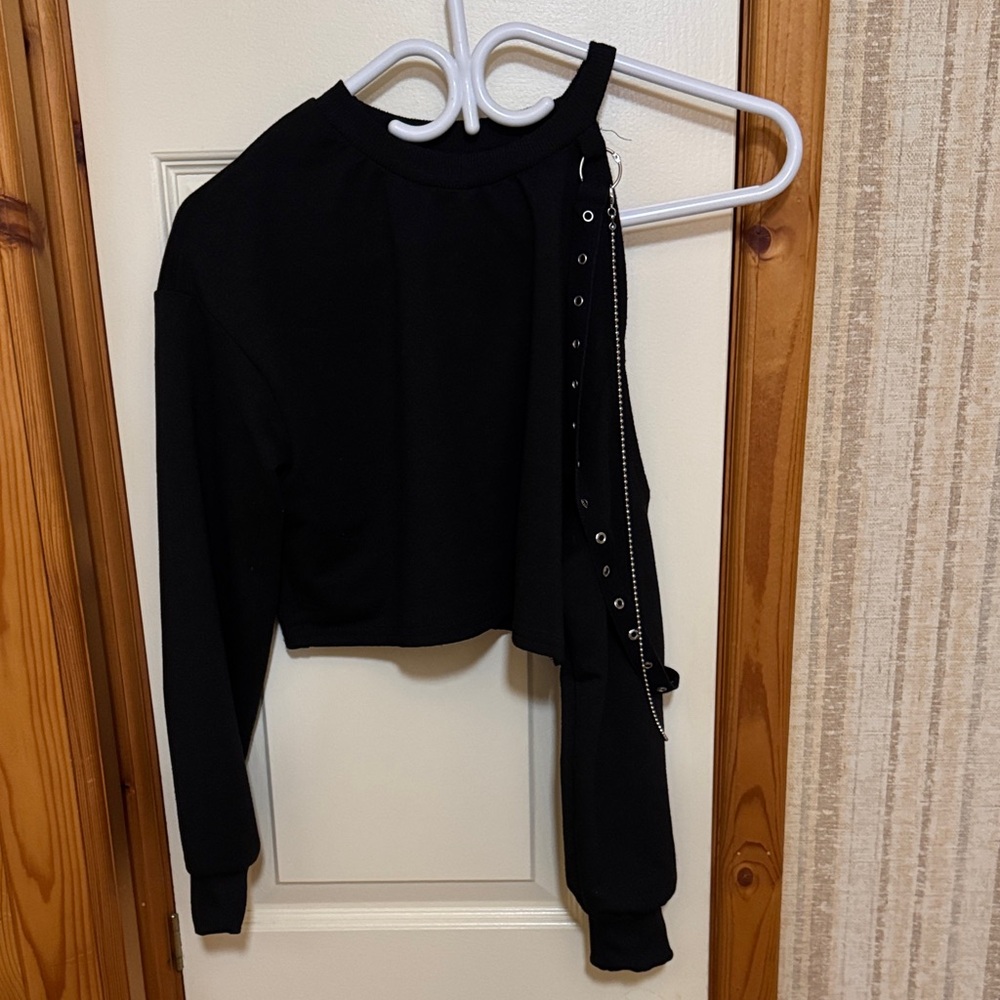 Black Asymmetrical Long Sleeve Top